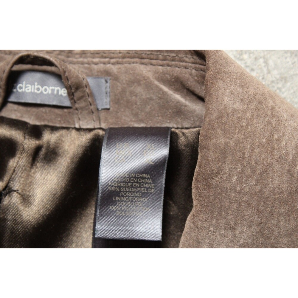 Vintage Y2k Liz Claiborne Brown Suede Leather Blazer Jacket XL - Missing Button - Picture 4 of 5